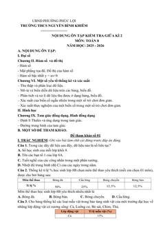 Trang đầu Đề cương ôn tập Giữa kì 2 Toán 8 trường THCS Nguyễn Bỉnh Khiêm (Hà Nội) năm 2025-2026