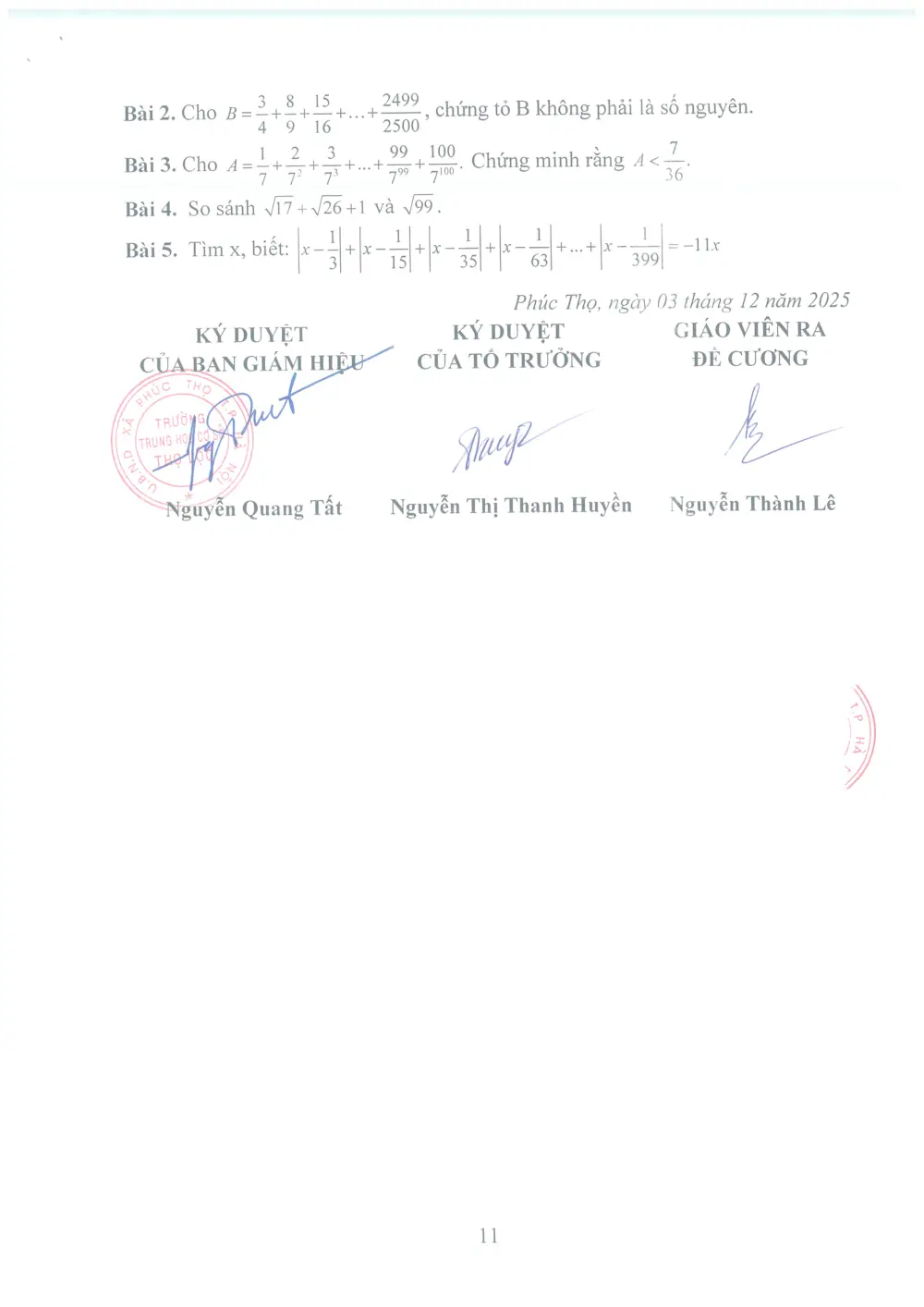 Đề cương ôn tập Học kì 1 Toán 7 năm 2025-2026 trường THCS Thọ Lộc (Hà Nội) - trang 11