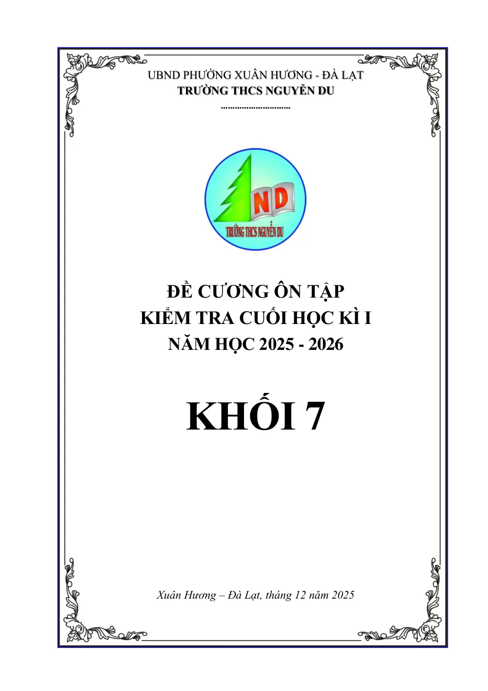 Đề cương ôn tập Học kì 1 Toán 7 năm 2025-2026 trường THCS Nguyễn Du (Lâm Đồng) - trang 1