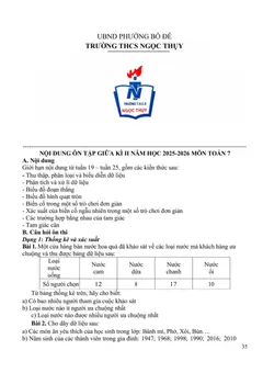 Trang đầu Đề cương ôn tập Giữa kì 2 Toán 7 năm 2025-2026 trường THCS Ngọc Thụy (Hà Nội)