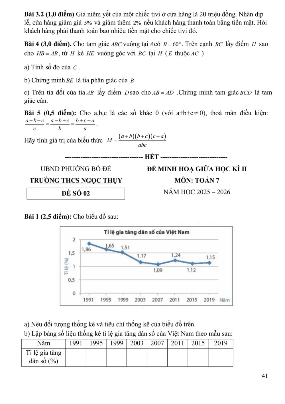 Đề cương ôn tập Giữa kì 2 Toán 7 năm 2025-2026 trường THCS Ngọc Thụy (Hà Nội) - trang 7
