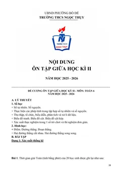 Trang đầu Đề cương ôn tập Giữa kì 2 Toán 6 năm 2025-2026 trường THCS Ngọc Thụy (Hà Nội)