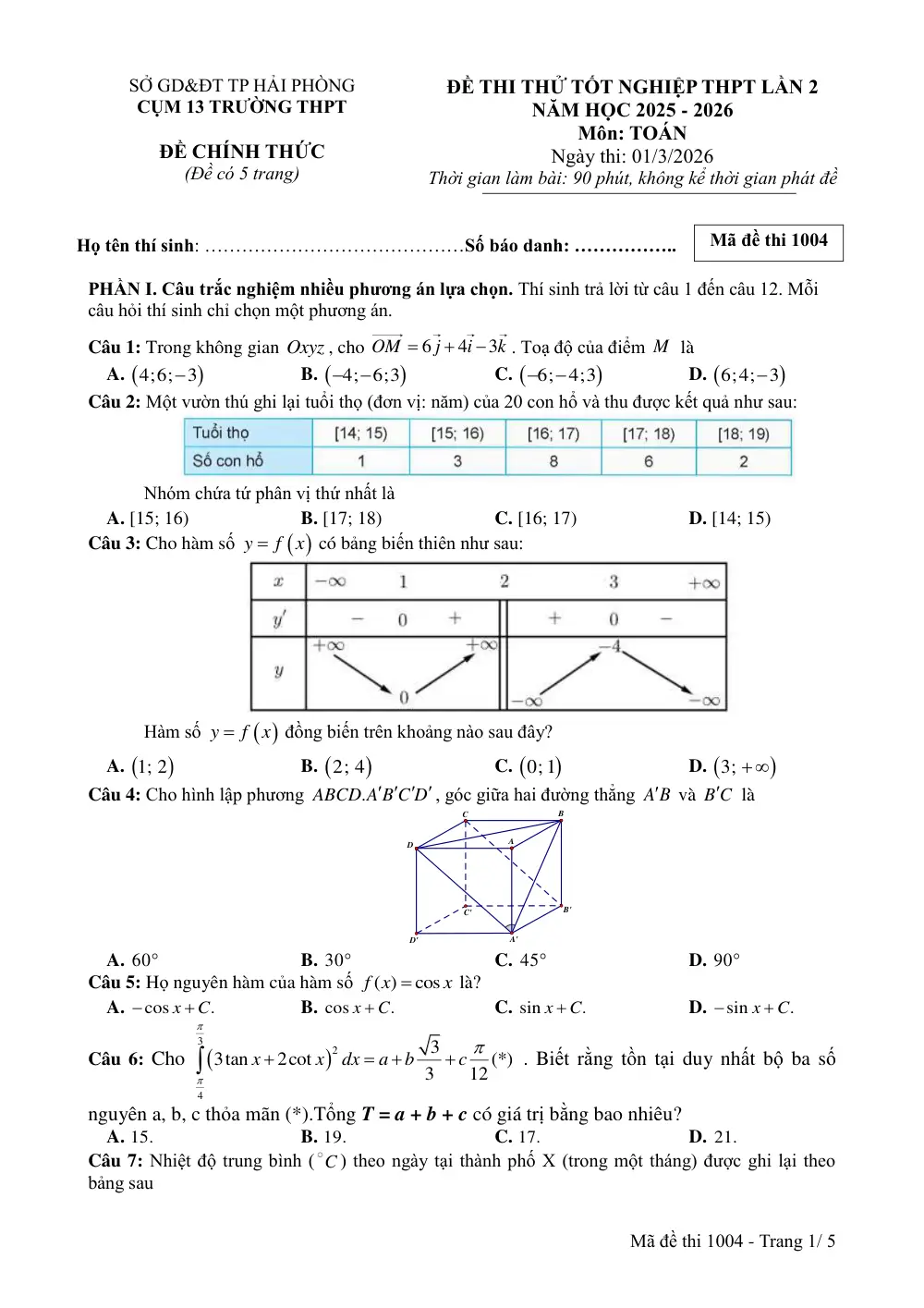 Đề thi thử Tốt nghiệp THPT Toán (lần 2) 2025-2026 cụm 13 trường THPT (Hải Phòng) - trang 16