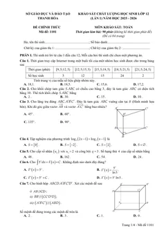 Trang đầu Đề thi thử Tốt nghiệp THPT Toán (lần 1) 2025-2026 Sở Thanh Hóa