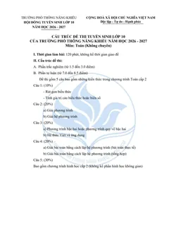 Trang đầu Đề minh họa Toán vào lớp 10 năm 2026-2027 trường PTNK (TP Hồ Chí Minh)