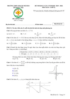 Trang đầu Đề thi thử Tốt nghiệp THPT Toán (lần 2) 2025-2026 trường THPT Thạch Thành 1 (Thanh Hóa)