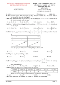 Trang đầu Đề thi thử Tốt nghiệp THPT Toán (lần 2) 2025-2026 trường THPT Mường Lát (Thanh Hóa)