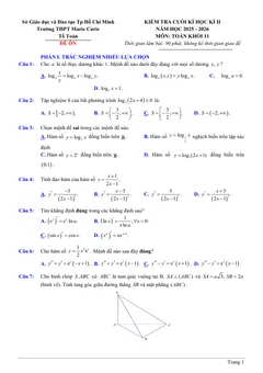 Trang đầu Đề thi Học kì 2 Toán 11 năm 2025-2026 trường THPT Marie Curie (TP Hồ Chí Minh)