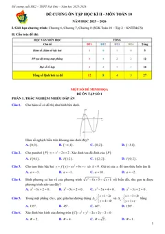 Trang đầu Đề cương ôn tập Học kì 2 Toán 10 trường THPT Việt Đức (Hà Nội) năm 2025-2026