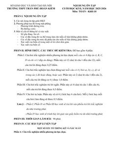 Trang đầu Đề cương ôn tập Học kì 2 Toán 10 trường THPT Trần Phú (Hà Nội) năm 2025-2026