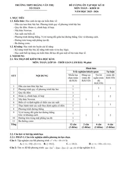 Trang đầu Đề cương ôn tập Học kì 2 Toán 10 trường THPT Hoàng Văn Thụ (Hà Nội) năm 2025-2026