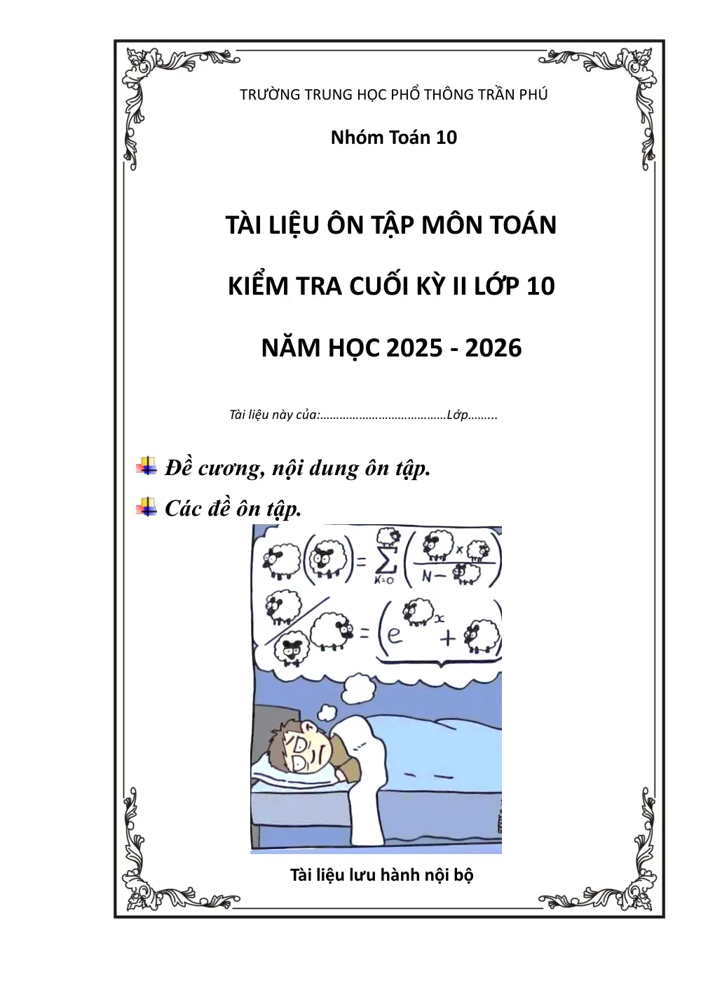 Đề cương ôn tập Học kì 2 Toán 10 trường THPT Trần Phú (Đà Nẵng) năm 2025-2026 - trang 1