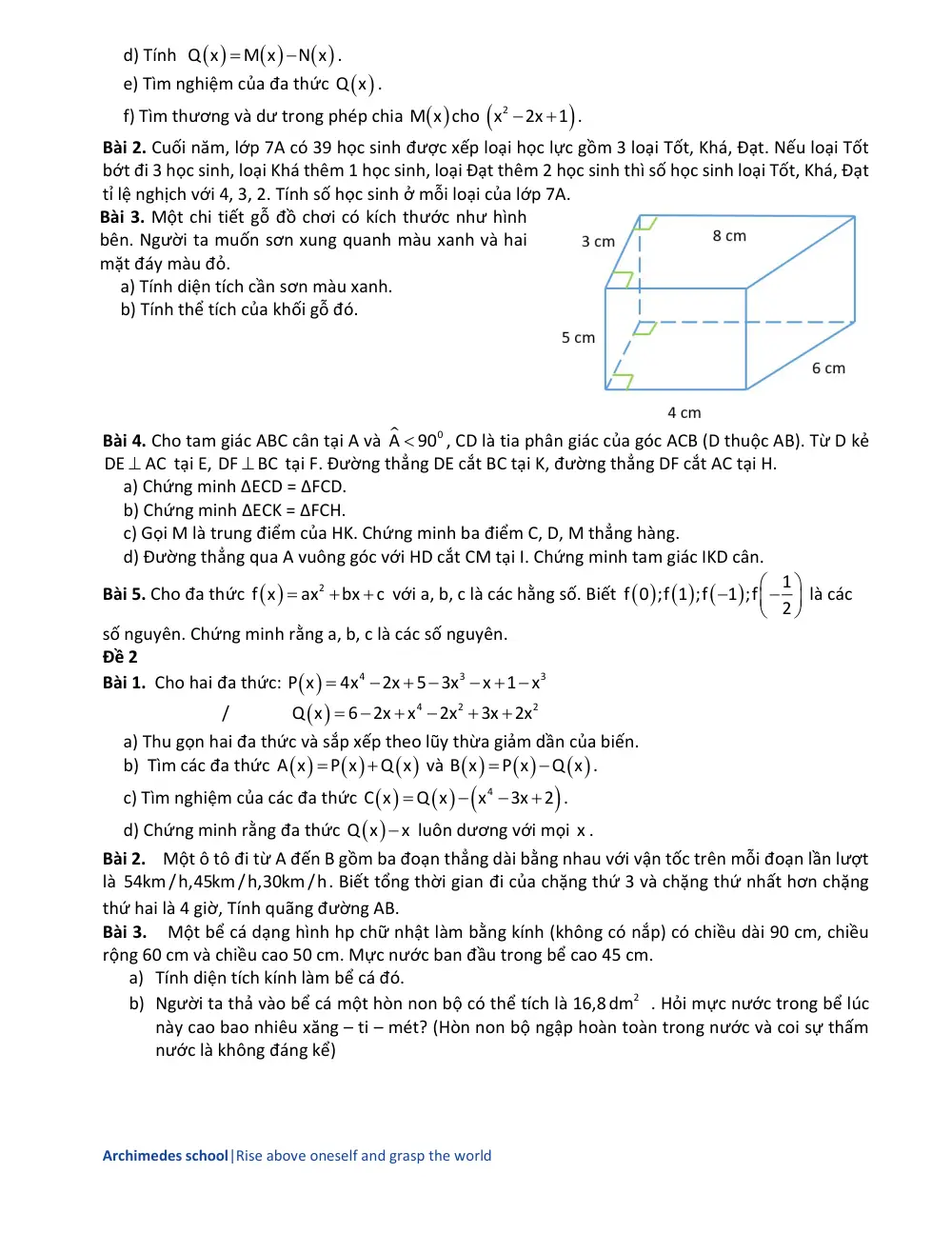 Đề cương ôn tập Học kì 2 Toán 7 năm 2025-2026 hệ thống GD Archimedes School (Hà Nội) - trang 7