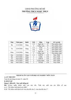 Trang đầu Đề cương ôn tập Học kì 2 Toán 7 năm 2025-2026 trường THCS Ngọc Thụy (Hà Nội)