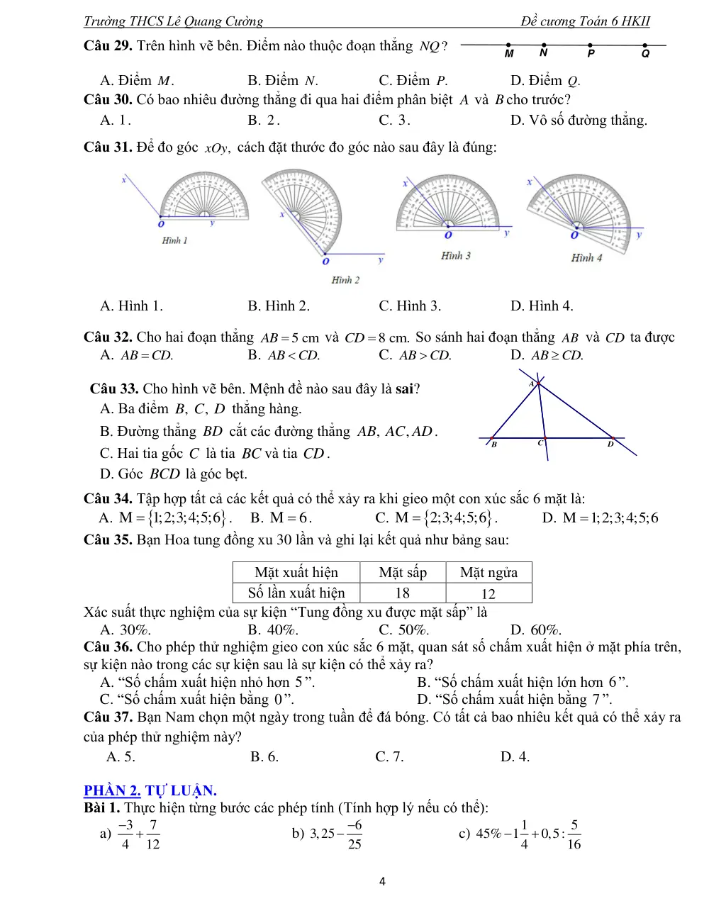 Đề cương ôn tập Học kì 2 Toán 6 năm 2025-2026 trường THCS Lê Quang Cường (TP Hồ Chí Minh) - trang 4