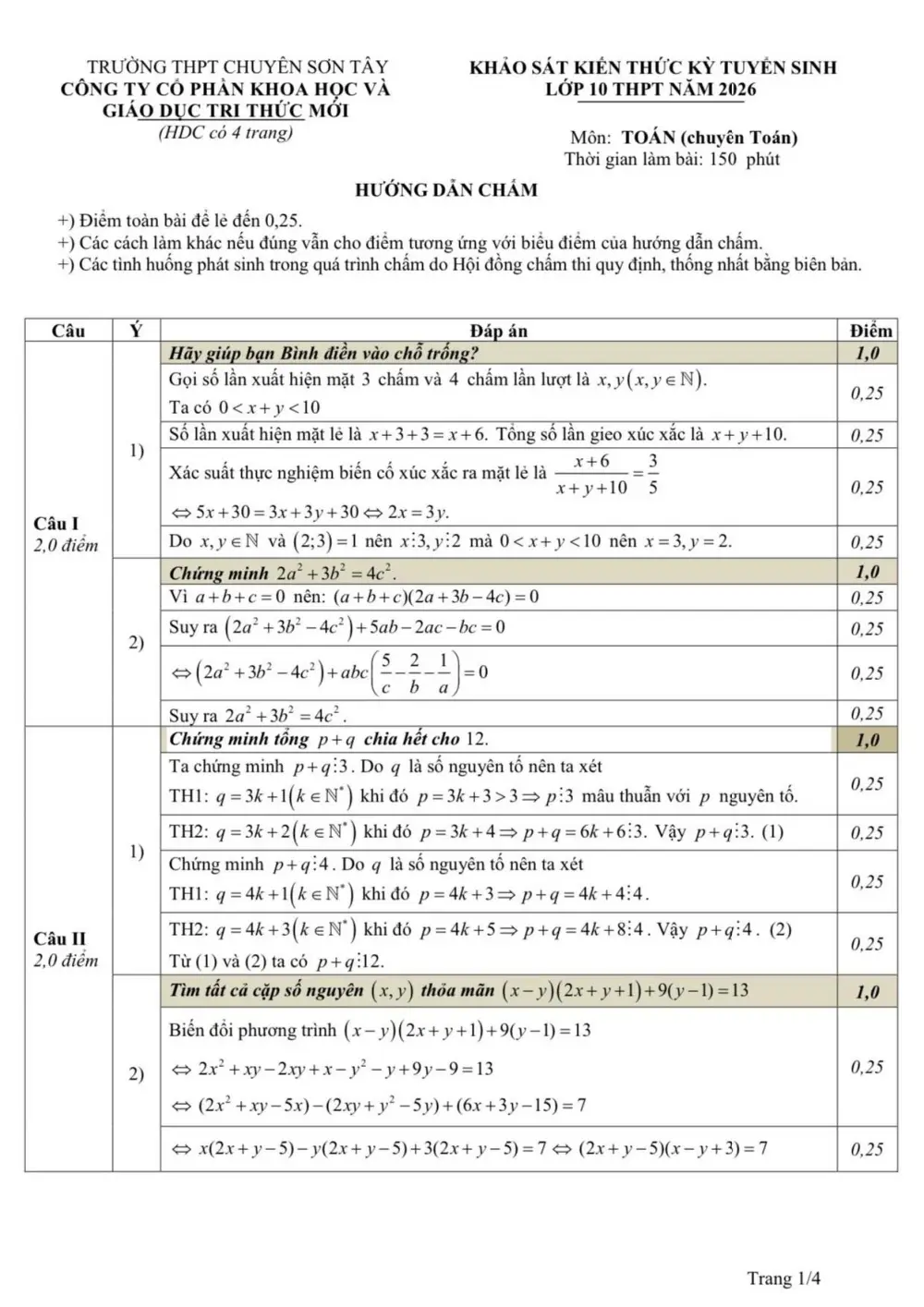 Đề thi thử Toán vào lớp 10 (chuyên) năm 2026-2027 trường chuyên Sơn Tây (Hà Nội) - trang 2