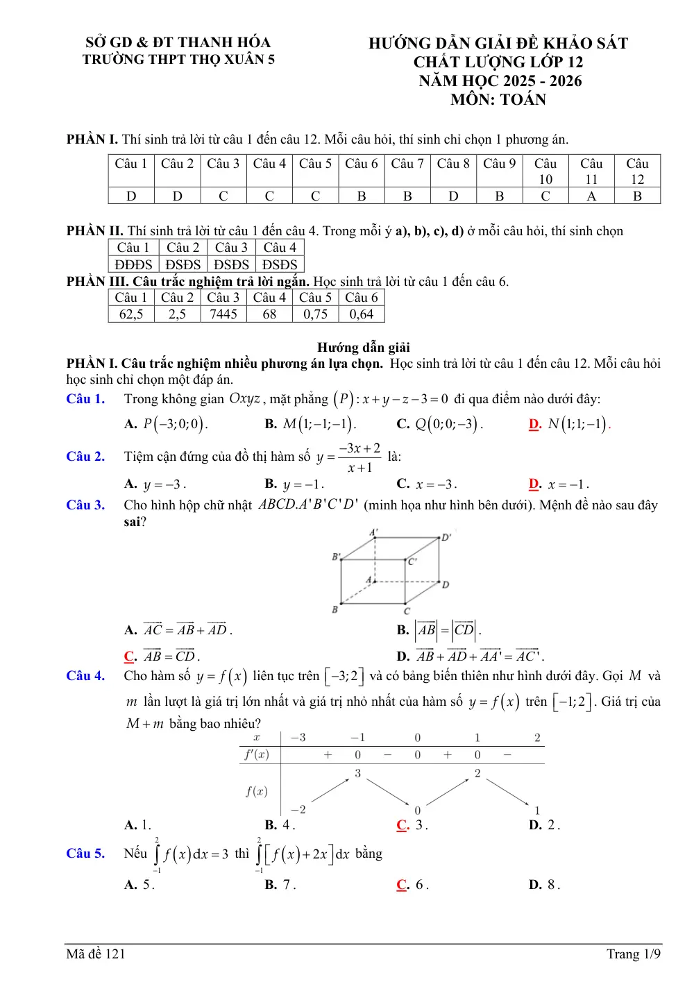 Đề thi thử Tốt nghiệp THPT Toán 2025-2026 trường THPT Thọ Xuân 5 (Thanh Hóa) - trang 5