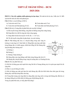 Trang đầu Đề thi thử Tốt nghiệp THPT Vật Lí 2025 - 2026 trường THPT Lê Thánh Tông (TP Hồ Chí Minh)