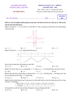 Trang đầu Đề thi thử Tốt nghiệp THPT Toán (lần 1) 2025-2026 trường THPT An Dương (mã đề 001) (Hải Phòng)