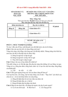 Trang đầu Đề thi tuyển sinh vào lớp 6 môn Tiếng Việt trường THCS Trọng điểm Bắc Ninh (mã đề 101) năm học 2025-2026