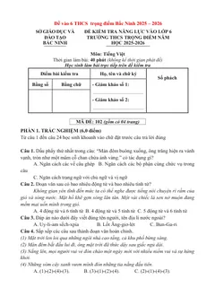Trang đầu Đề thi tuyển sinh vào lớp 6 môn Tiếng Việt trường THCS Trọng điểm Bắc Ninh (mã đề 102) năm học 2025-2026