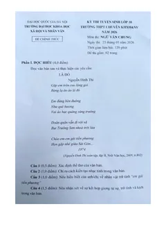 Trang đầu Đề tuyển sinh vào 10 Văn (chung) 2026-2027 trường THPT chuyên KHXH&NV (Hà Nội)