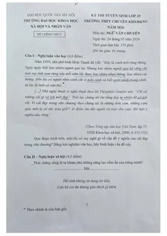 Trang đầu Đề tuyển sinh vào 10 Văn (chuyên) 2026-2027 trường THPT chuyên KHXH&NV (Hà Nội)