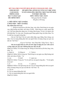 Trang đầu Đề thi tuyển sinh vào lớp 6 môn Tiếng Việt trường THCS Nguyễn Huệ (Hải Dương) năm học 2025-2026
