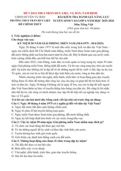 Trang đầu Đề thi tuyển sinh vào lớp 6 môn Tiếng Việt trường THCS Trần Huy Liệu (Nam Định) năm học 2025-2026