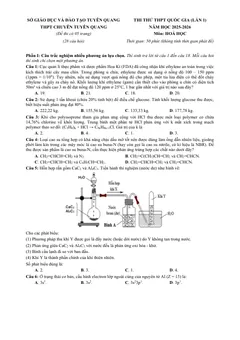Trang đầu Đề thi thử Tốt nghiệp THPT Hóa học 2025 - 2026 trường THPT Chuyên Tuyên Quang (lần 1) (Tuyên Quang)