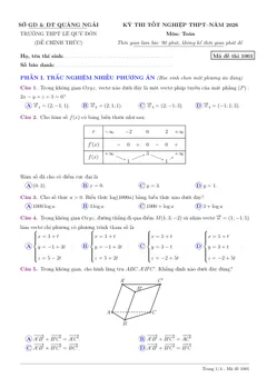 Trang đầu Đề thi thử Tốt nghiệp THPT Toán 2025-2026 trường THPT Lê Quý Đôn (Quảng Ngãi)