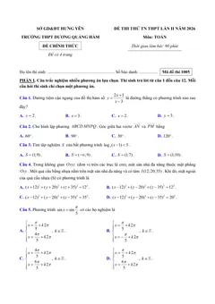 Trang đầu Đề thi thử Tốt nghiệp THPT Toán 2025-2026 trường THPT Dương Quảng Hàm (lần 2) (Hưng Yên)