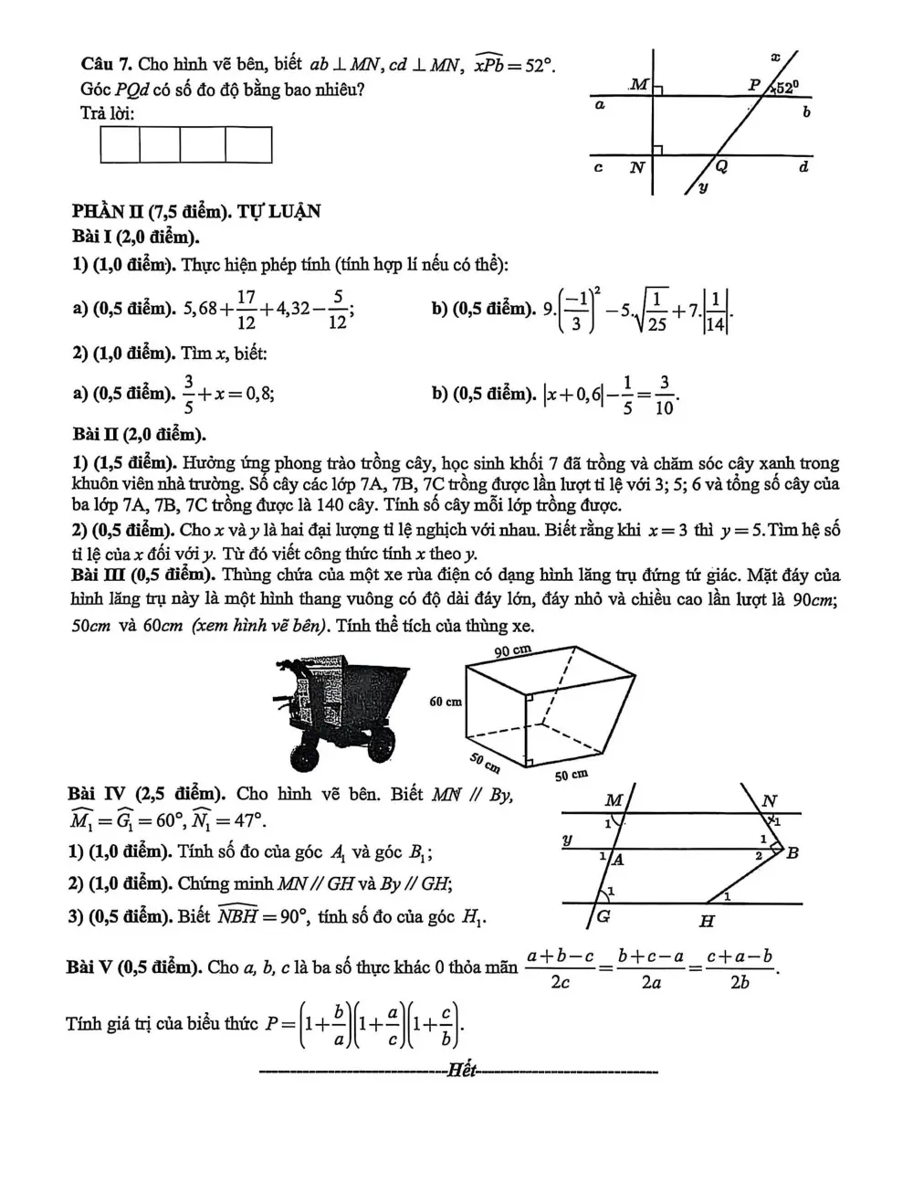 Đề thi Học kì 1 Toán 7 năm 2025-2026 trường THCS và THPT M.V LÔ-MÔ-NÔ-XỐP (Hà Nội) - trang 2