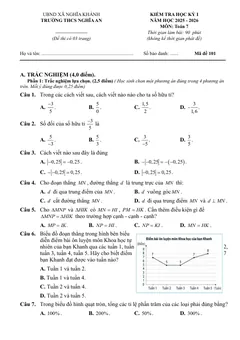 Trang đầu Đề thi Học kì 1 Toán 7 năm 2025-2026 trường THCS Nghĩa An (Nghệ An)