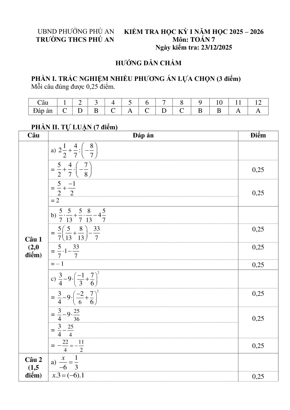 Đề thi Học kì 1 Toán 7 năm 2025-2026 trường THCS Phú An (TP Hồ Chí Minh) - trang 3
