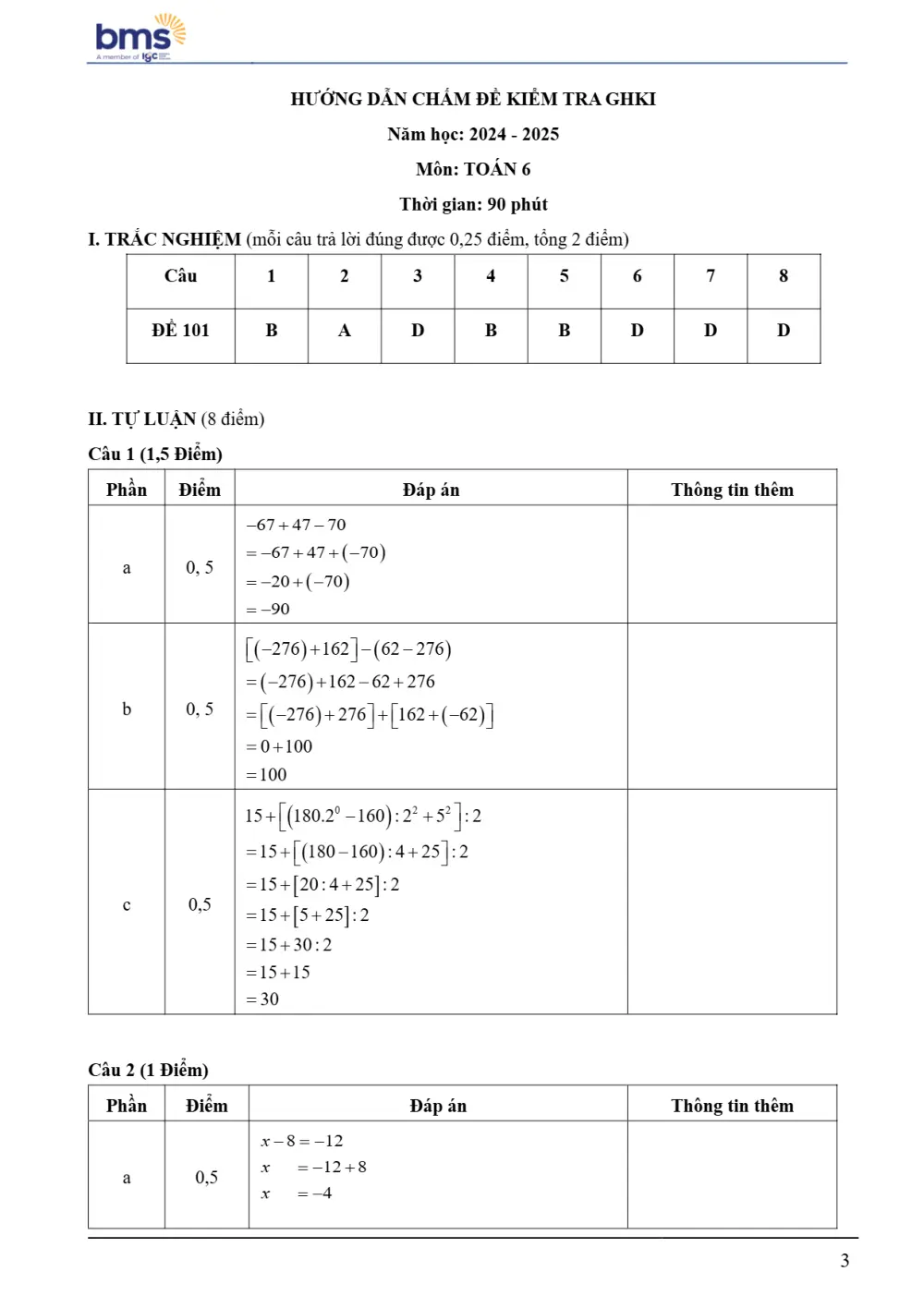 Đề thi Học kì 1 Toán 6 năm 2024-2025 trường Ban Mai School (Hà Nội) - trang 3