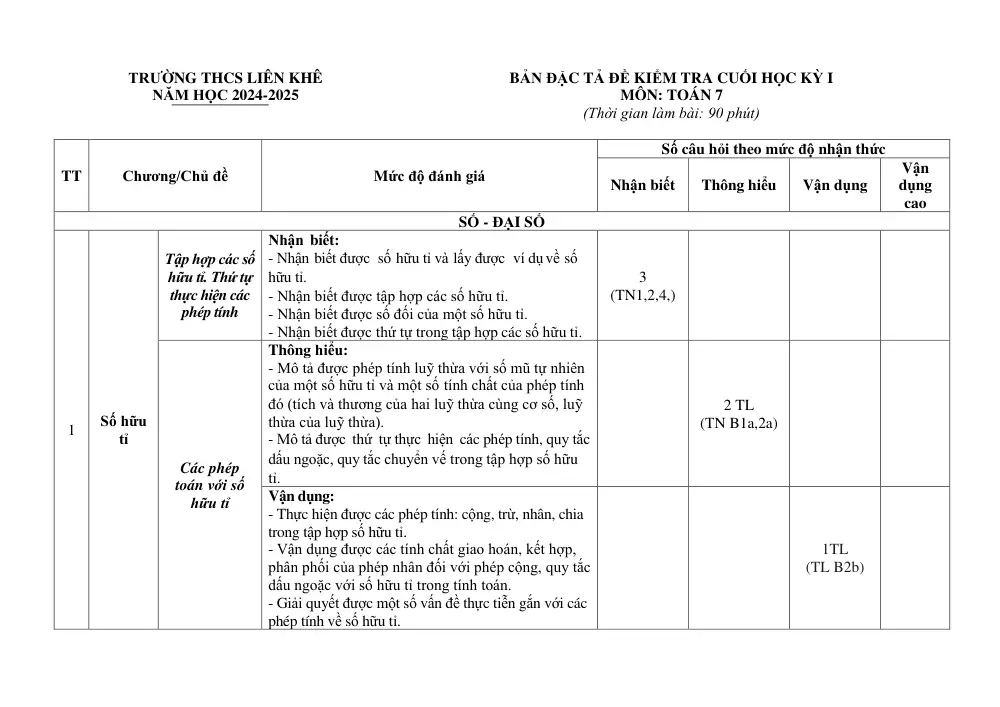 Đề thi Học kì 1 Toán 7 năm 2024-2025 trường THCS Liên Khê (Hải Phòng) - trang 3
