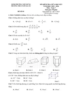 Trang đầu Đề thi Giữa kì 1 Toán 7 năm 2025-2026 trường THCS Ngô Gia Tự (Hà Nội)