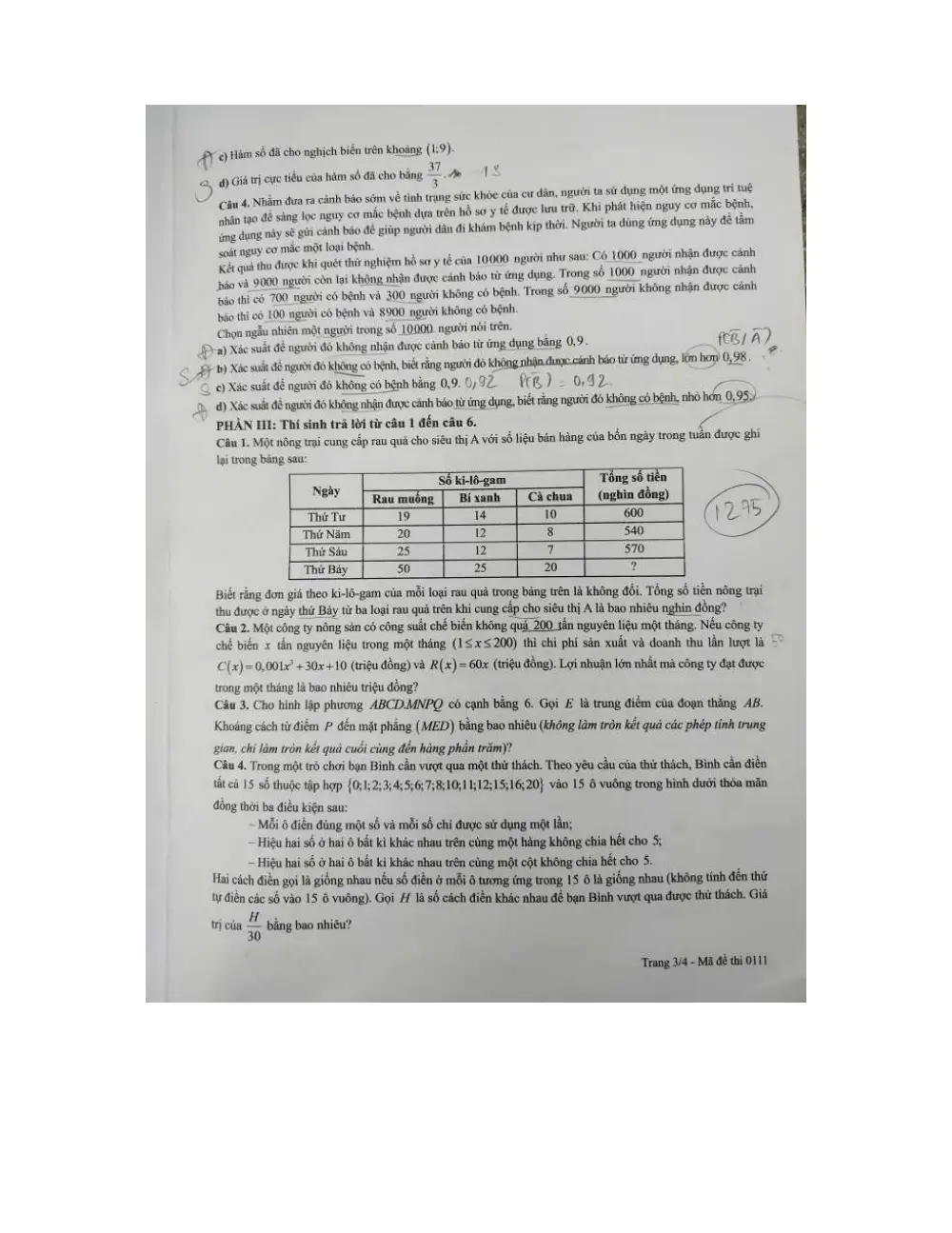 Đề chính thức Toán năm 2026 Tốt nghiệp THPT (Mã đề 0111) (Có đáp án) - trang 3