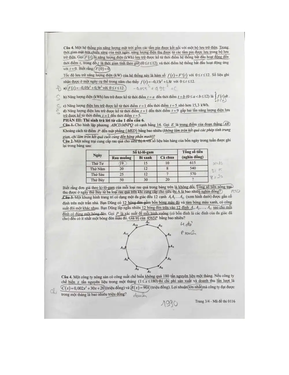 Đề chính thức Toán năm 2026 Tốt nghiệp THPT (Mã đề 0116) (Có đáp án) - trang 3