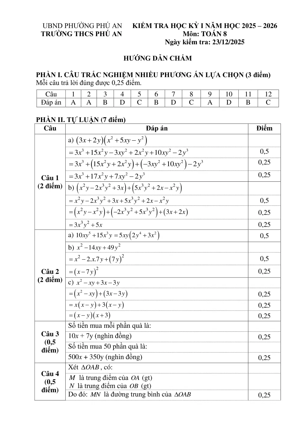 Đề thi Học kì 1 Toán 8 năm 2025-2026 trường THCS Phú An (TP HCM) - trang 3