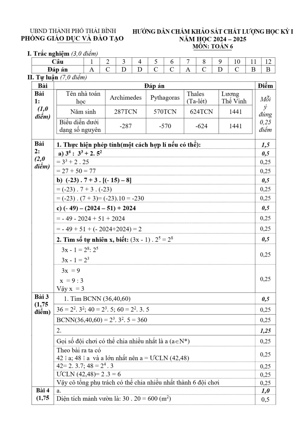Đề thi Học kì 1 Toán 6 năm 2024-2025 Phòng GD&ĐT TP Thái Bình - trang 3