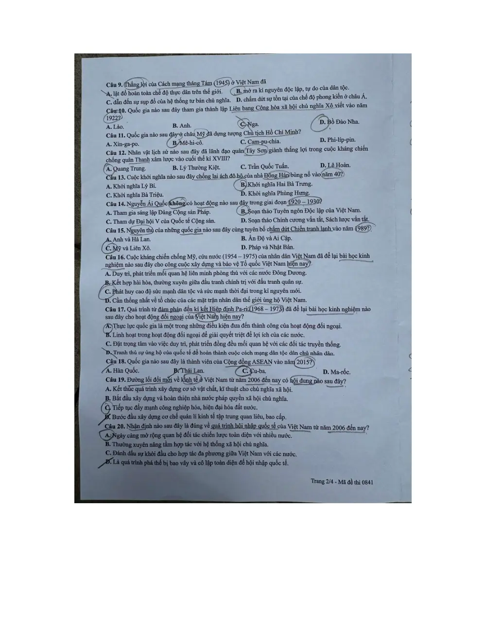 Đề chính thức Lịch sử năm 2026 Tốt nghiệp THPT (Mã đề 0841) - trang 2