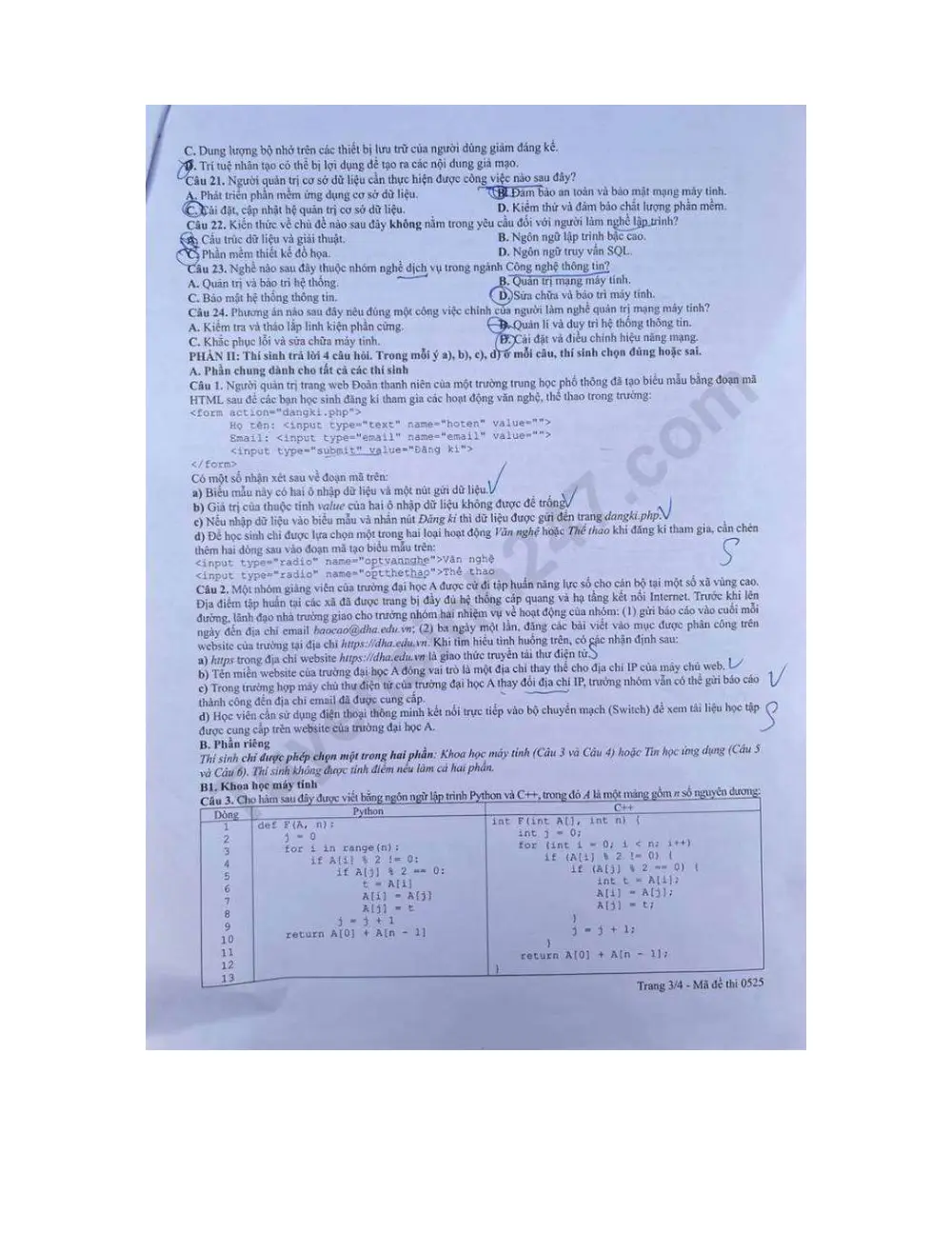 Đề chính thức Tin học năm 2026 Tốt nghiệp THPT (Mã đề 0525) (Có đáp án) - trang 3