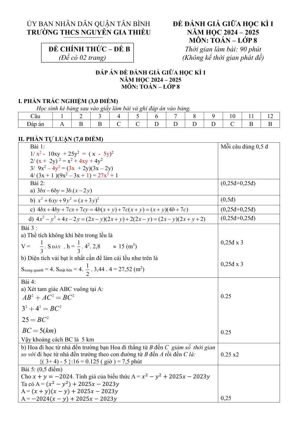 Đề thi Giữa kì 1 Toán 8 năm 2024-2025 trường THCS Nguyễn Gia Thiều (TP Hồ Chí Minh) - trang 7