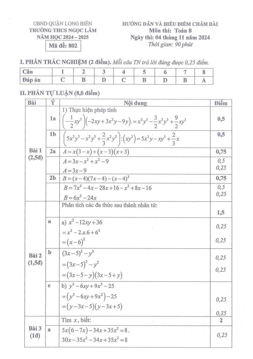Đề thi Giữa kì 1 Toán 8 năm 2024-2025 trường THCS Ngọc Lâm (Hà Nội) - trang 7