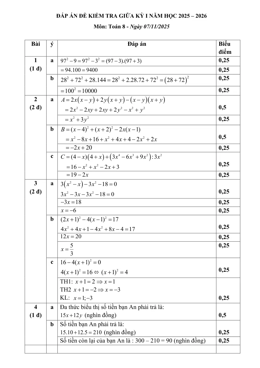 Đề thi Giữa kì 1 Toán 8 năm 2025-2026 trường THCS Nguyễn Du (Hà Nội) - trang 2