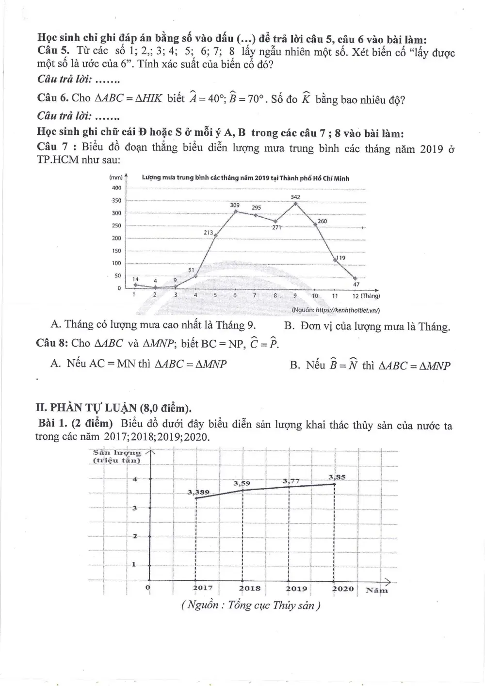 Đề thi Giữa kì 2 Toán 7 năm 2025-2026 trường THCS Ngọc Lâm (Hà Nội) - trang 2