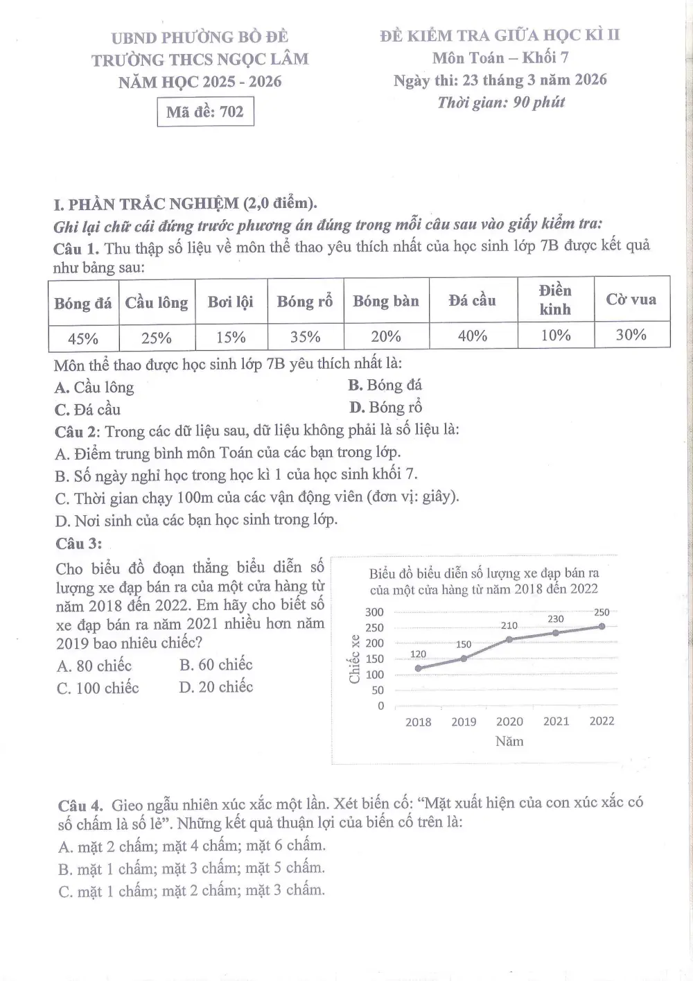 Đề thi Giữa kì 2 Toán 7 năm 2025-2026 trường THCS Ngọc Lâm (Hà Nội) - trang 6