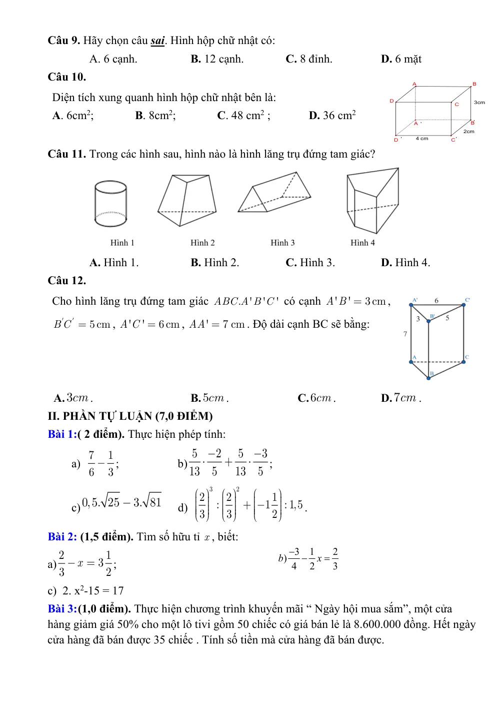 Đề thi Giữa kì 1 Toán 7 năm 2024-2025 trường THCS Trường Thành (Hải Phòng) - trang 6